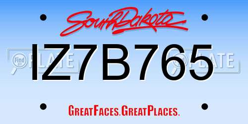 IZ7B765 South Dakota License Plate