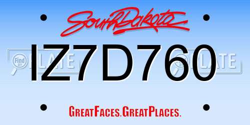 IZ7D760 South Dakota License Plate