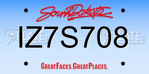 IZ7S708 South Dakota License Plate