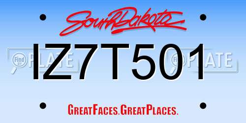 IZ7T501 South Dakota License Plate