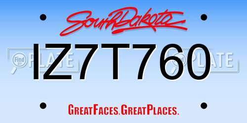 IZ7T760 South Dakota License Plate
