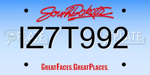 IZ7T992 South Dakota License Plate