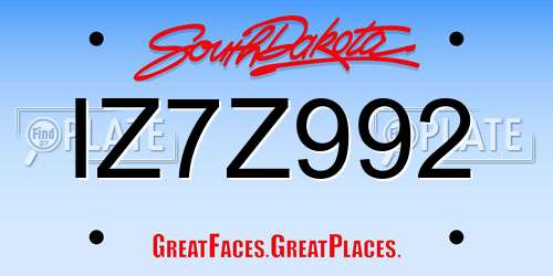 IZ7Z992 South Dakota License Plate