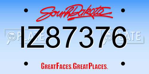 IZ87376 South Dakota License Plate