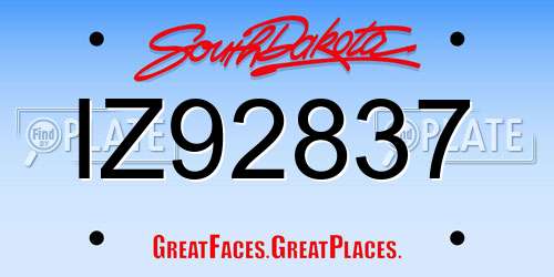 IZ92837 South Dakota License Plate