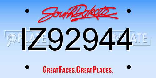 IZ92944 South Dakota License Plate