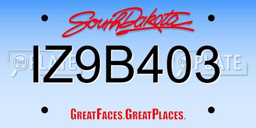 IZ9B403 South Dakota License Plate