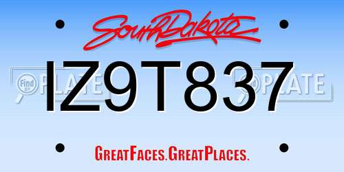 IZ9T837 South Dakota License Plate