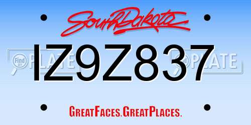 IZ9Z837 South Dakota License Plate