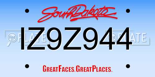 IZ9Z944 South Dakota License Plate