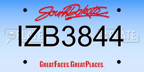 IZB3844 South Dakota License Plate