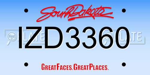 IZD3360 South Dakota License Plate