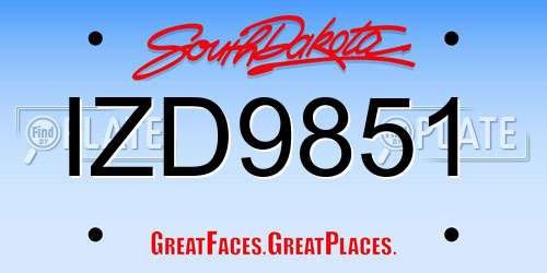 IZD9851 South Dakota License Plate