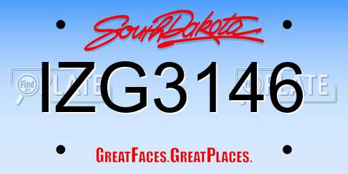 IZG3146 South Dakota License Plate