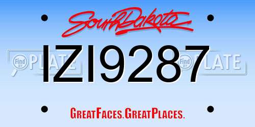 IZI9287 South Dakota License Plate