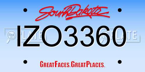 IZO3360 South Dakota License Plate