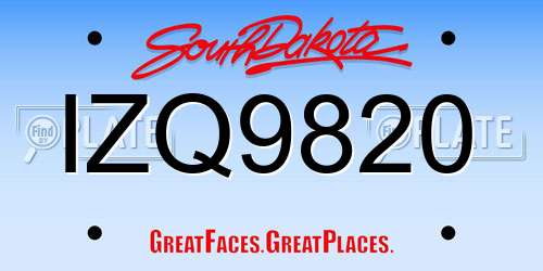 IZQ9820 South Dakota License Plate