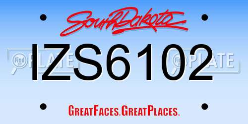IZS6102 South Dakota License Plate