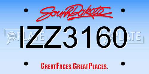IZZ3160 South Dakota License Plate