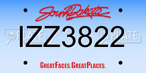IZZ3822 South Dakota License Plate