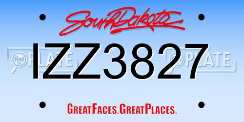 IZZ3827 South Dakota License Plate