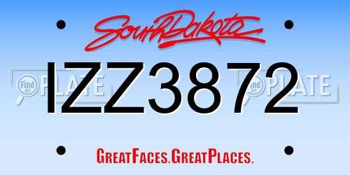 IZZ3872 South Dakota License Plate