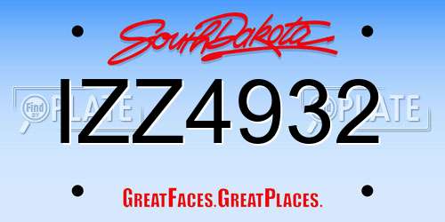 IZZ4932 South Dakota License Plate