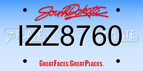 IZZ8760 South Dakota License Plate