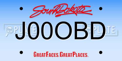 J00OBD South Dakota License Plate