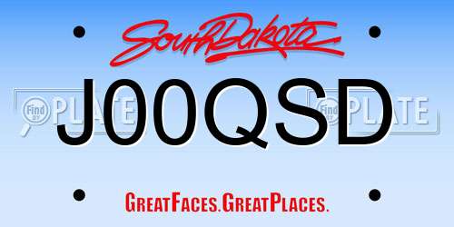 J00QSD South Dakota License Plate