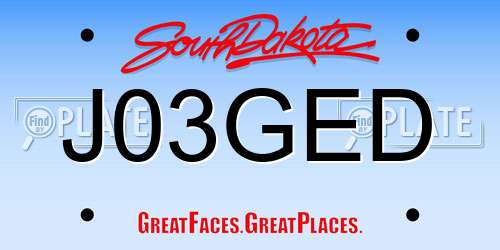 J03GED South Dakota License Plate