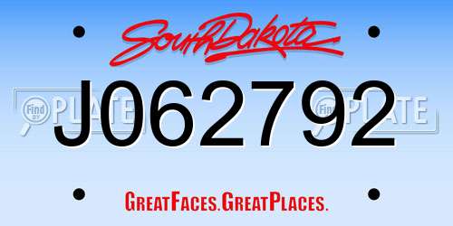 J062792 South Dakota License Plate