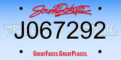 J067292 South Dakota License Plate