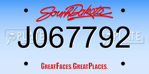 J067792 South Dakota License Plate