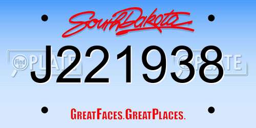 J221938 South Dakota License Plate