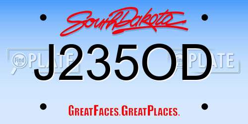 J235OD South Dakota License Plate