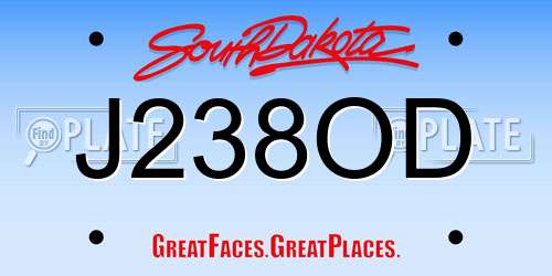 J238OD South Dakota License Plate