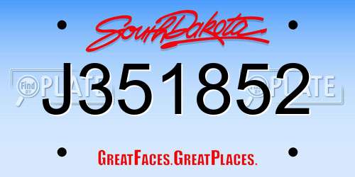 J351852 South Dakota License Plate