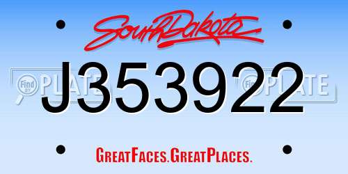 J353922 South Dakota License Plate