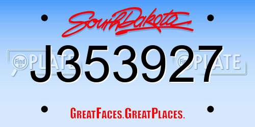 J353927 South Dakota License Plate