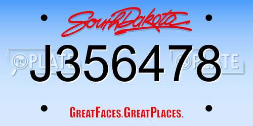 J356478 South Dakota License Plate