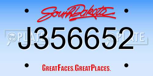 J356652 South Dakota License Plate