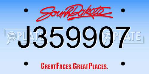 J359907 South Dakota License Plate