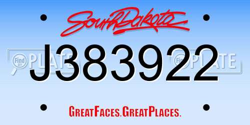 J383922 South Dakota License Plate