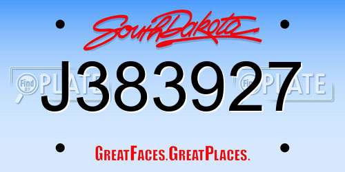 J383927 South Dakota License Plate