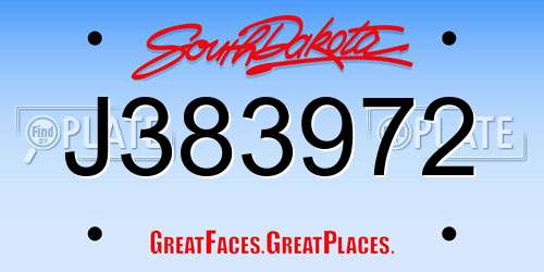 J383972 South Dakota License Plate