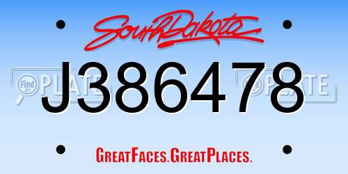 J386478 South Dakota License Plate