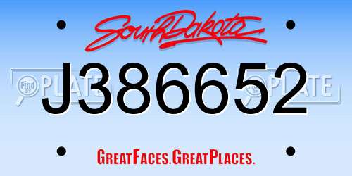 J386652 South Dakota License Plate