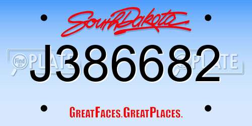 J386682 South Dakota License Plate