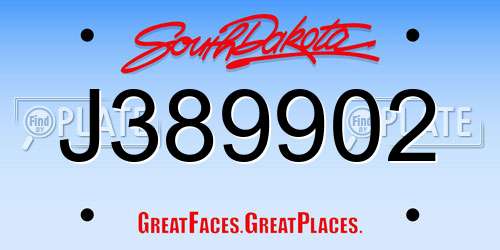 J389902 South Dakota License Plate